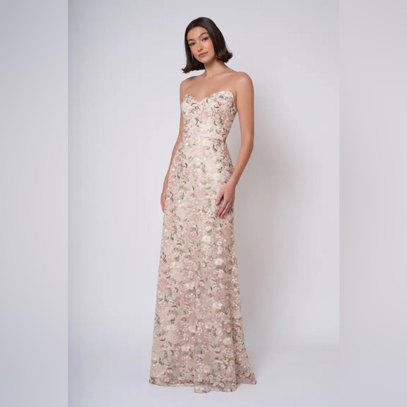 NEW - JENNY YOO - REINA OFF THE SHOULDER FLORAL DRESS- BLUSH - SIZE 14 - Picture 4 of 8